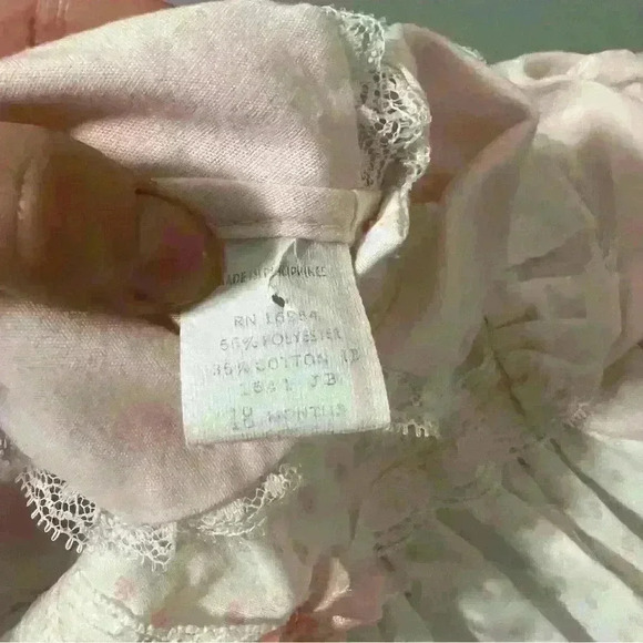 Vintage ruffle baby girl pink bow smocked pastel holiday shirt size 18 months - Picture 3 of 4